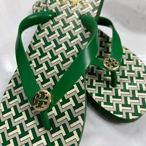 Tory Burch Green and White Flip Flops